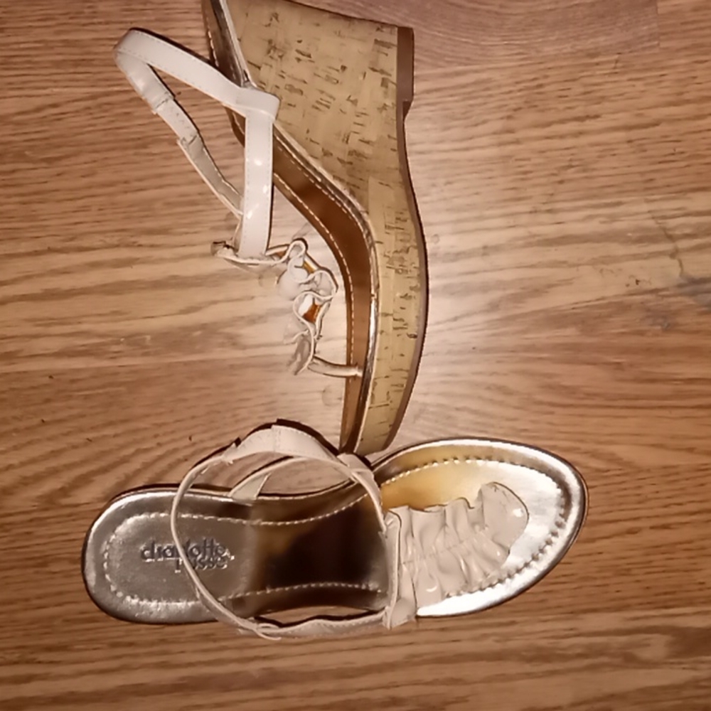Size 7 Charlotte Russe Gold and Tan Thong Wedges. NWOT